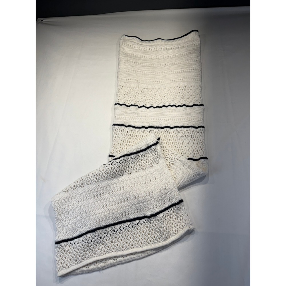 Abercrombie & Fitch Cream Navy Crochet Knit Maxi Skirt Small Tall ST Striped